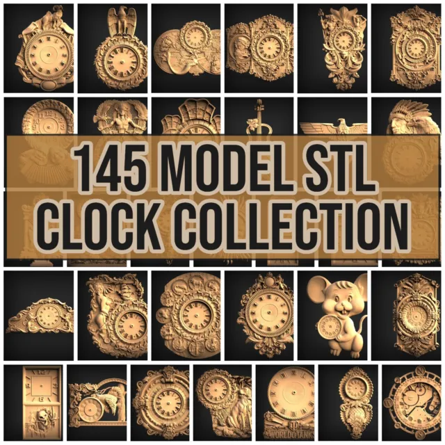 145 PCS STL 3D Models CLOCKS for CNC Router Aspire Artcam Engraver Carving