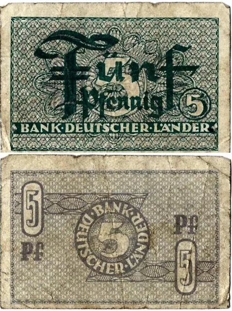 Banknote Bank deutscher Länder 5 Pfennig 1948 WBZ-11b Ro.250 P-11a