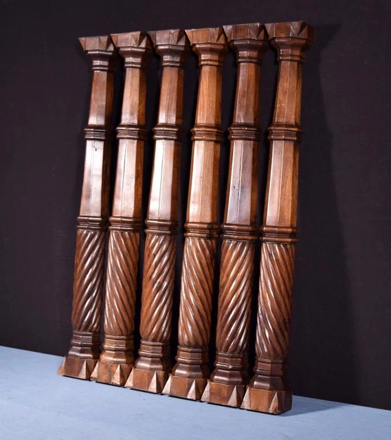 *Set of Six 30" French Antique Solid Walnut Posts/Pillars/Columns Salvage