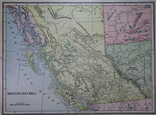 Old 1902 Cram's Atlas Map ~ BRITISH COLUMBIA, CANADA ~ (11x14)   #639