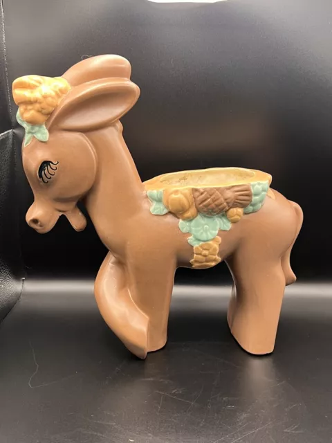 VINTAGE MID-CENTURY ADORABLE DONKEY MULE BURRO FLORAL CERAMIC PLANTER Hand Paint