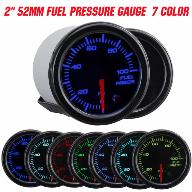 2" 52mm Digital & Pointer 7 Color LED 0-100 Psi Fuel Pressure Gauge Meter+Sensor