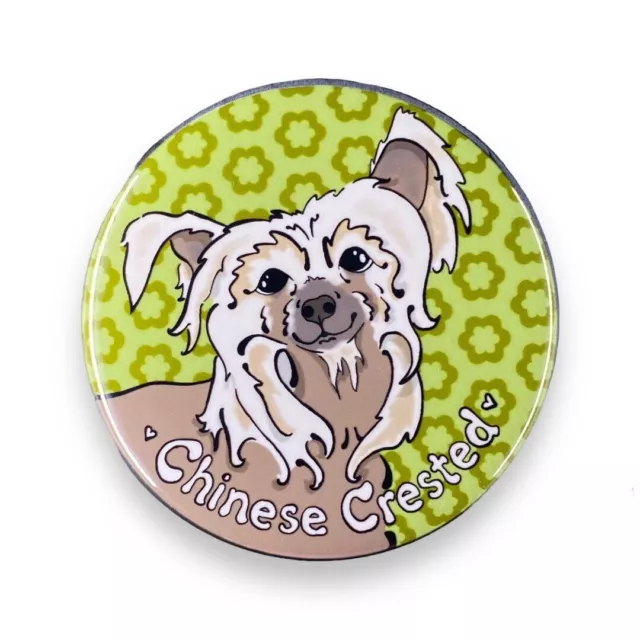 Chinese Crested Button Handmade Dog Accessories, Funny Pet Portrait Gift 2.25"