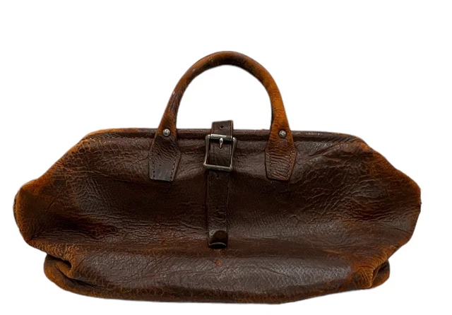Vintage Distressed Large Brown Leather Doctor Physician House Call Bag Cowhide