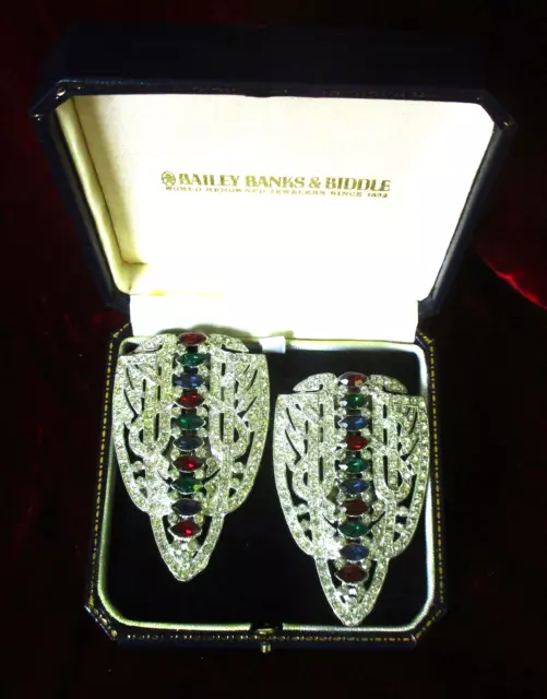 Pair Of Exceptional Large Vintage 1930'S Art Deco Rhinestone Dress Clips - Usa