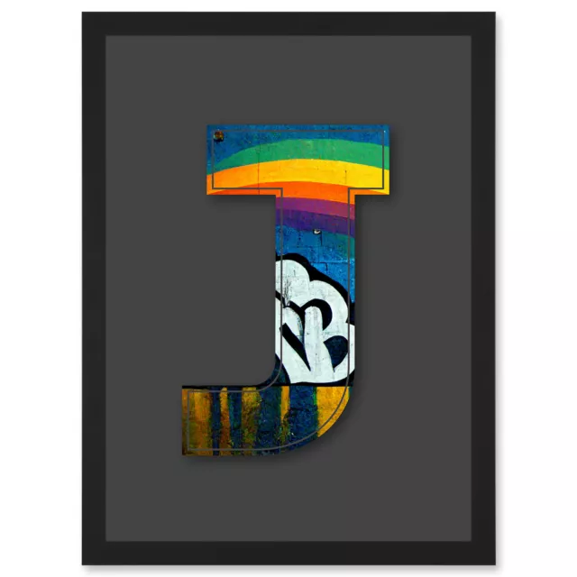 Letter J Pride Rainbow Decorative Graffiti Alphabet Initial Framed A4 Art Print