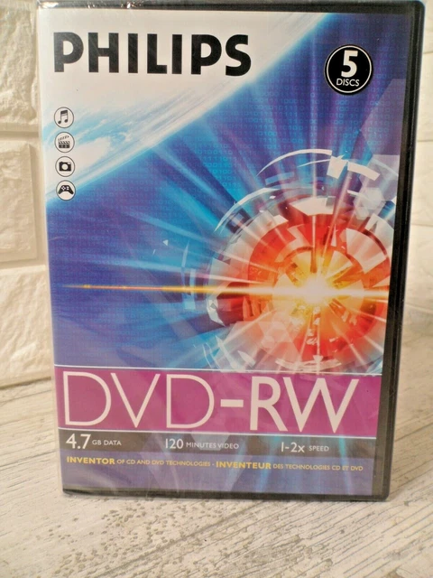 5 x Philips DVD-RW 4.7GB DATA - 120 MINUTES VIDEO (1 Pack of 5) FREE P&P
