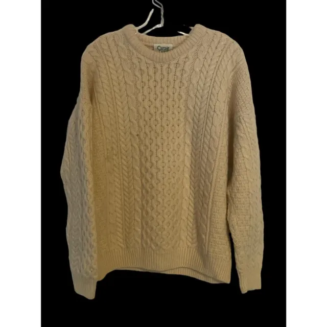 Carraig Don Irish Cable Knit Sweater Cream Wool Crew Neck Jumper Large