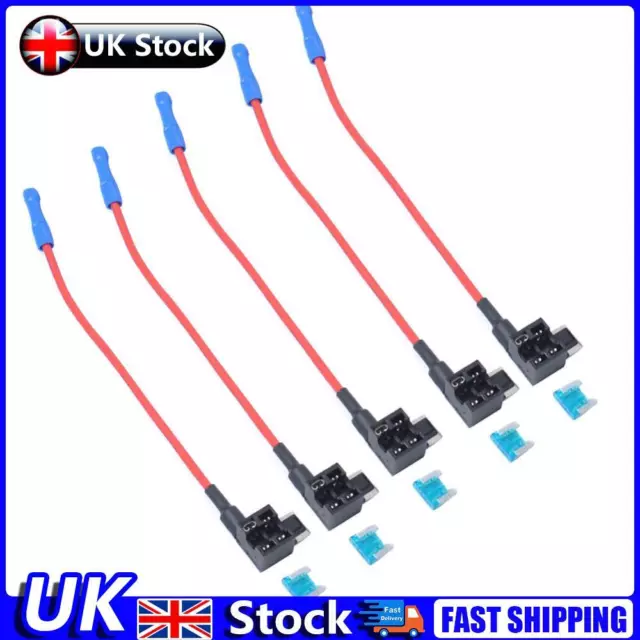 5 Pack Car Add-a-circuit Mini Size Micro Blade Fuse Holder Adapter Kit 15A Fuse