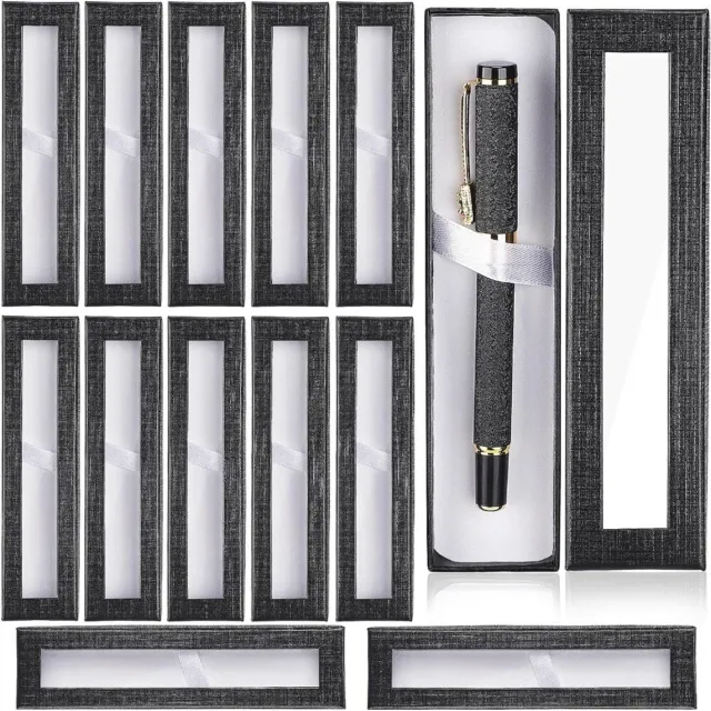 12PCS Paper Clear Lid Black Cardboard Pen Case Pencil Pen Packaging Box  Office