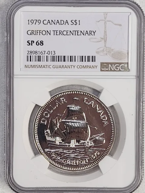 1979 Canada $1 Silver coin NGC Rated SP 68 Griffon Tercentenary