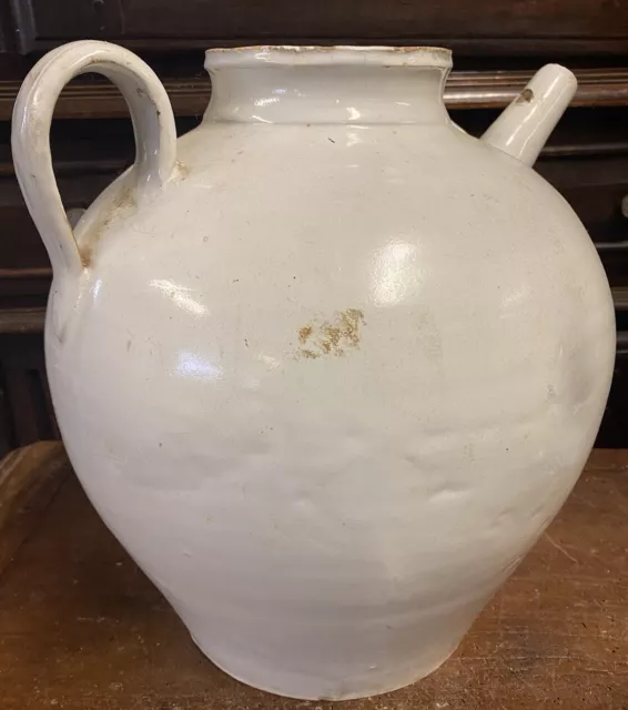 Grande Cruche Jarre Pot Blanc Ancien Terre Cuite Vernissée Provence Confit Pot