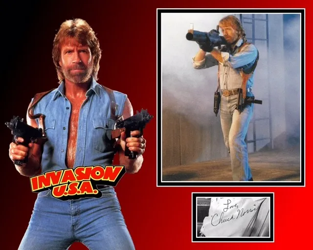 Chuck Norris Signed Invasion Usa Photo Mount  Acoa Certified