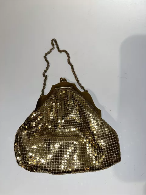 Whiting & Davis Co. Vintage 40s Art Deco Frame Bag Gold Mesh Small Made in USA