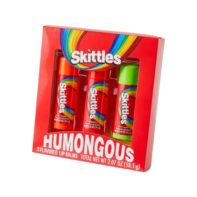 Skittles Humongous 3 Flavored Mango Strawberry Green Apple Funny Lip Balms NEW