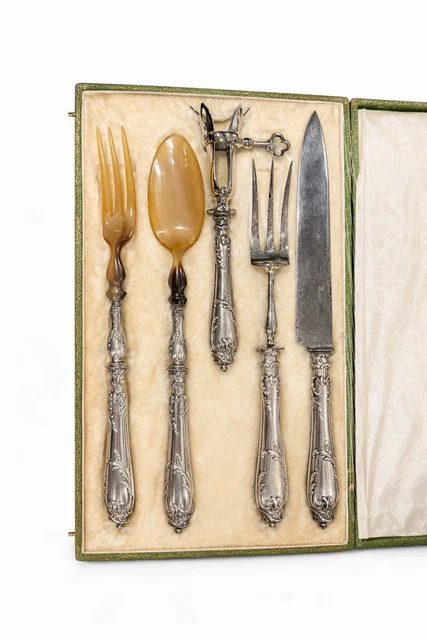 Service à Découper XIXe – Couteau En Acier, Manche Argent Massif, Poinçon Minerve
