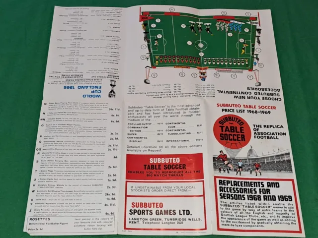 Subbuteo Catalogue May 1968-69 Colour Brochure Price List: Teams, Accessories...