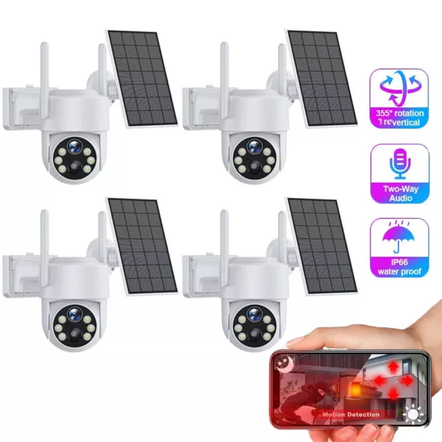 4MP PTZ Security Camera System Wireless Home WiFi Color Night Vision Solar Panel