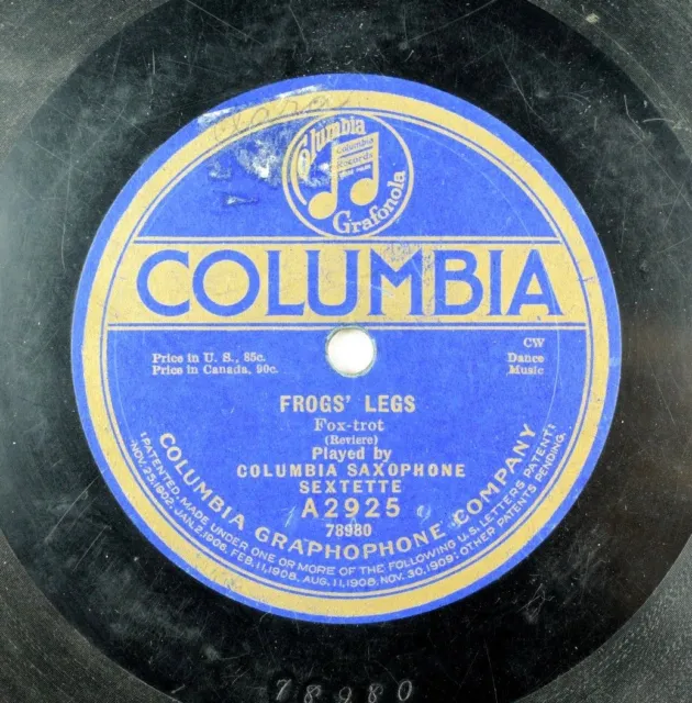 Columbia Saxophone Sextette - Columbia 78 RPM - Frog's Legs / La Veeda A11
