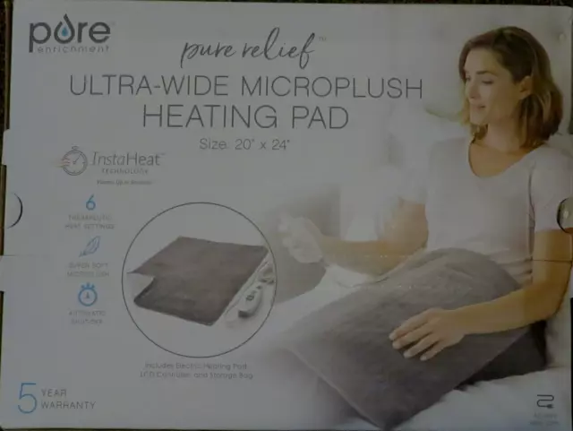 Almohadilla térmica ultra ancha micropeluche XXL Pure Enrichment Relief 20"" x 24"" nueva en paquete