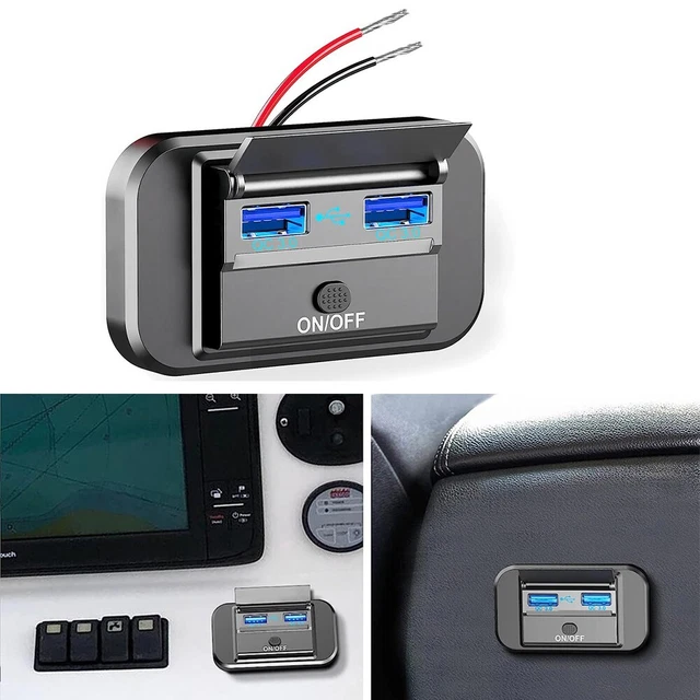 Double Prise USB 12V/24V Pour Voiture, Camping-car, Bateau – Charge Rapide 2.1A, étanche Et Compacte