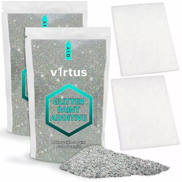 Silver Holographic Glitter for Paint Additive (2 x100g) Plus 2 x Buffing Pads