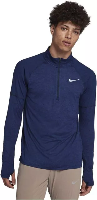Top Nike Dri-Fit Element 2.0 blu mezza cerniera manica lunga da uomo palestra da corsa taglia L