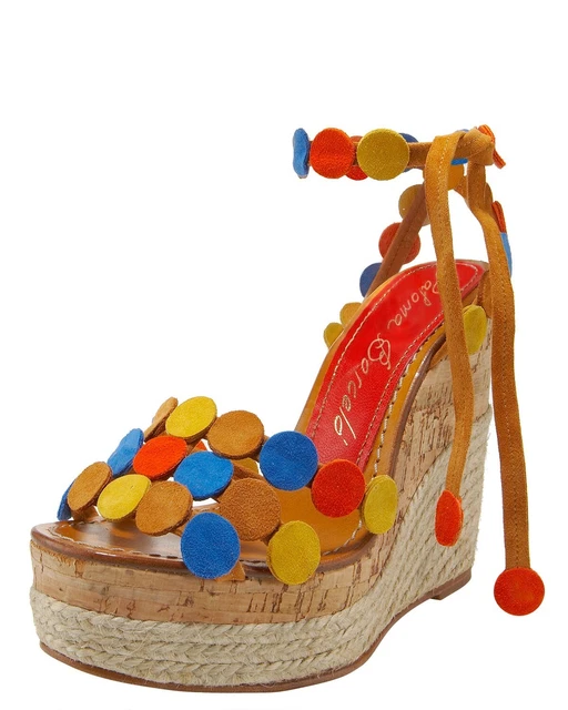 Paloma Barcelo Suede-Dot Wedge Espadrille Whisky Sandals Heels Womens Sz.6 Cute!