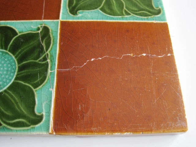 Antique 6"  Victorian Moulded And Majolica Art Nouveau Quartered Tile Mintons 2