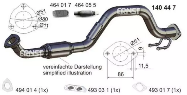 ERNST 140447 Abgasrohr Auspuffrohr für VW Caddy III Kombi (2KB, 2KJ, 2CB, 2CJ)