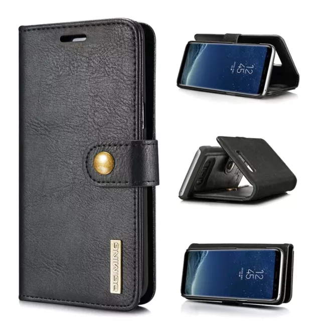 Black Genuine Leather Flip Wallet Soft Case for Samsung Galaxy S7 Edge S8 Plus