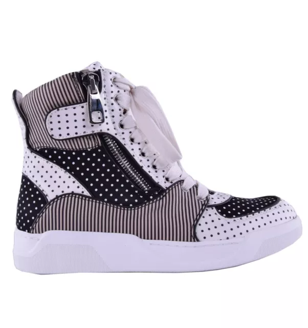 DOLCE & GABBANA Polka Dot Canvas High-Top Sneaker Shoes Black White 39.5 US 6.5
