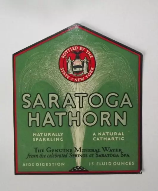 Saratoga Hathorn Mineral Water Vtg Paper Label 1930's Bottled By New York State