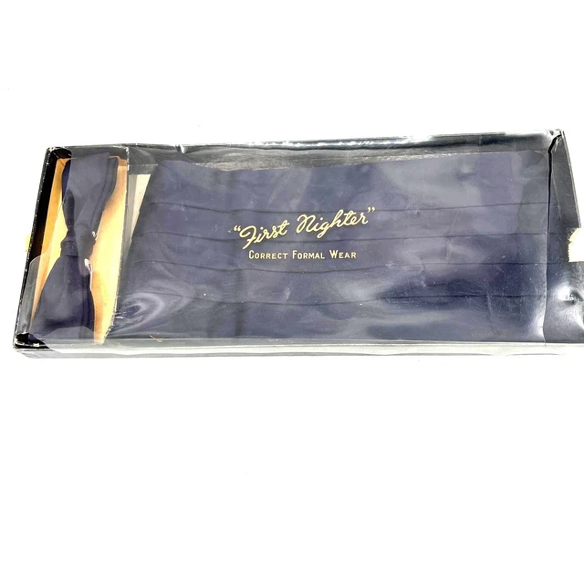 Vintage First Nighter Men's Cummerbund & Clip Bow Tie Set in Original Box Blue M