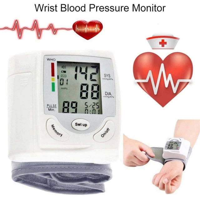 Automatic Wrist High Blood Pressure Monitor BP Cuff Machine Heart Rate Gauge Kit