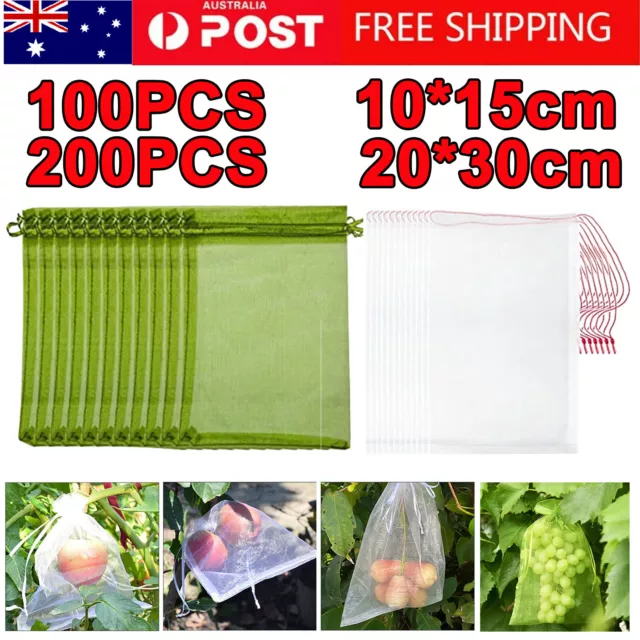 200/100 Reusable Plant Fruit Protect Drawstring Net Bag Mesh Against Insect Pest