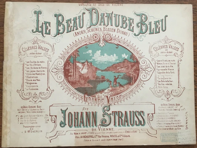 STRAUSS. LE BEAU DANUBE BLEU Grande valse pour piano Partition Au Menestrel Heug