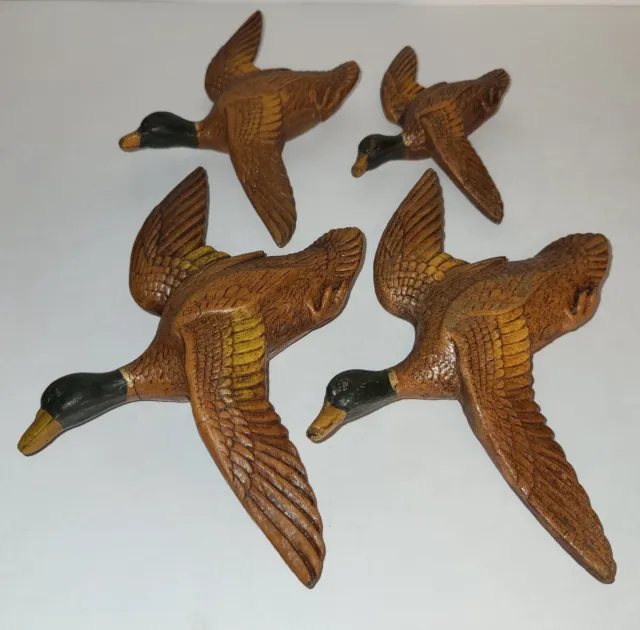 Set of 4 Vintage Wooden Flying Ducks