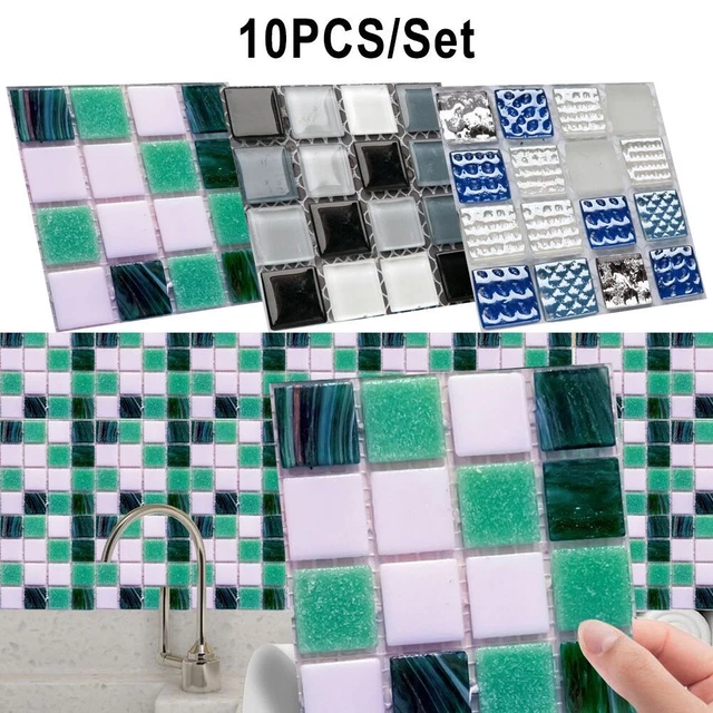 24 Adesivi Per Piastrelle In PVC – Effetto Mosaico, Impermeabili, Autoadesivi – Per Cucina, Bagno, Pareti – 10x10 Cm