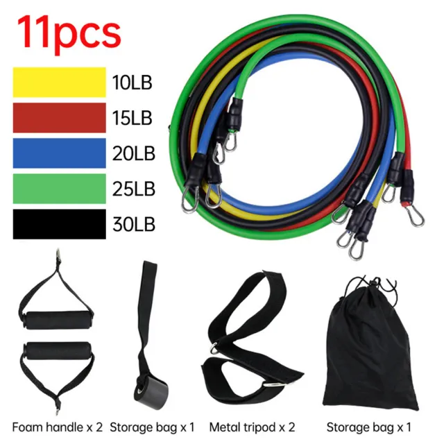 11Pcs Resistance Bands Stackable Exercise Bands Up to 100Lbs Door Anchor Handle