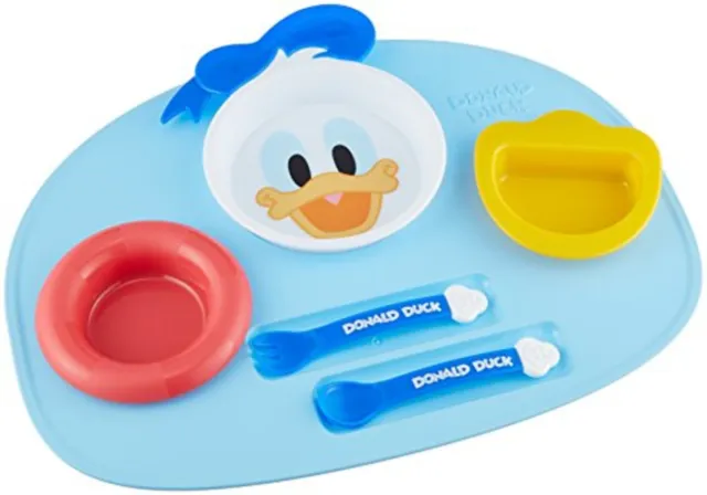 Donald Duck Disney Baby Feeding Tray plate with fork spoon F/S w/Tracking# Japan