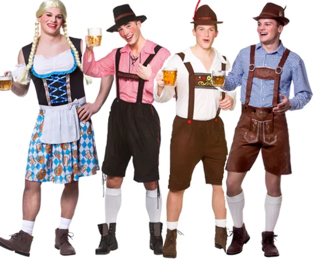 Pantalon En Cuir Lederhosen Avec Bretelles Pour Homme - Costume Traditionnel Bavarois Pour Oktoberfest, Halloween, Carnaval