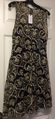 Liza Luxe Medium Dress Gorgeous Gold w/Sapphire Underlay Gown Sleeveless!