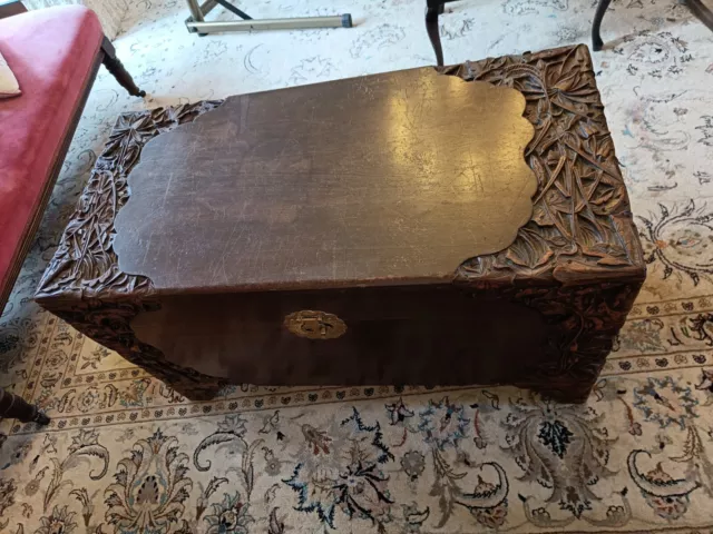 Large carved camphor wood chest