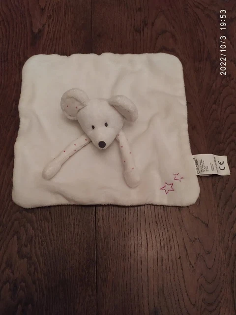 Doudou plat souris blanc rose Obaibi/étoiles