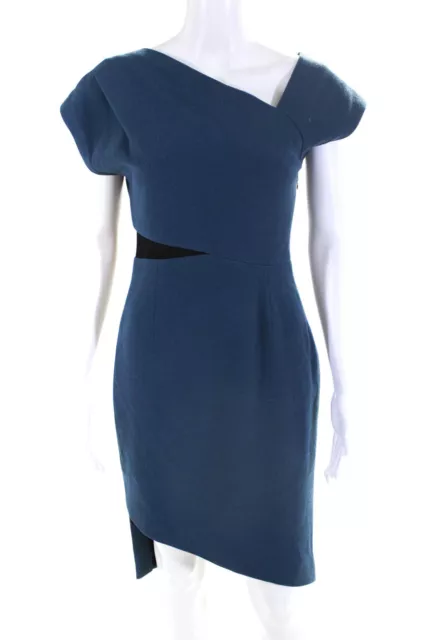 Rachel Roy Womens Wool Asymmetrical Neckline Sleeveless Pencil Dress Blue Size 2