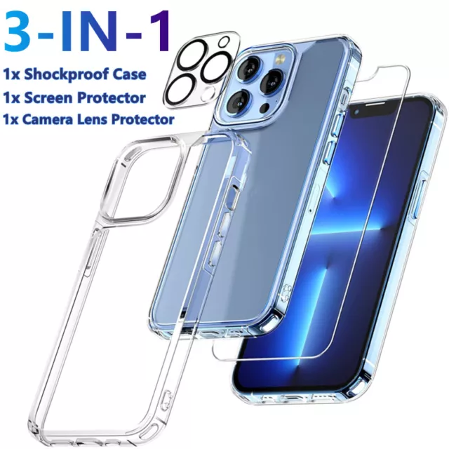 For iPhone 14 13 12 11 Pro Max Shockproof Case &Screen Protector & Camera Len