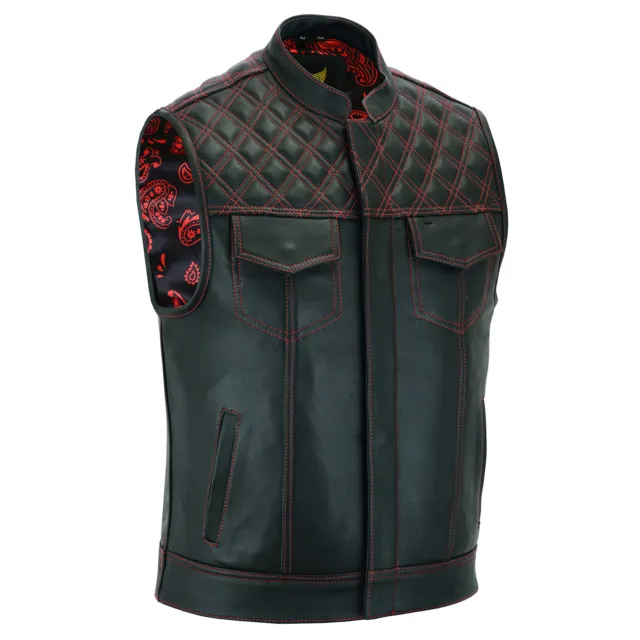 Leatherick Groove Club Paisley Pattern Men’s Black Leather Motorcycle Waistcoat