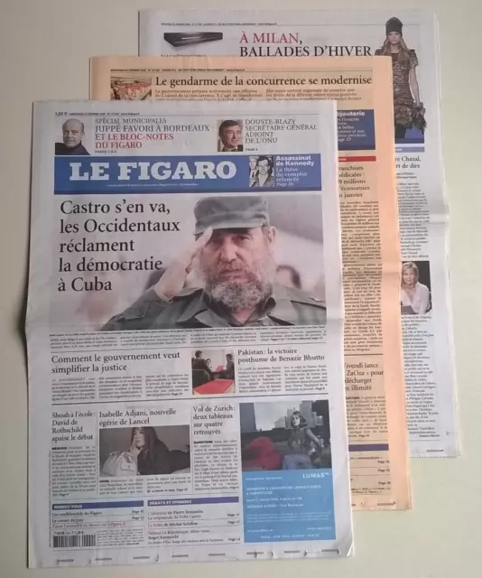 LE FIGARO N°19 768 du 20/02/2008 - Fidel Castro s'en va / Isabelle Adjani Lancel