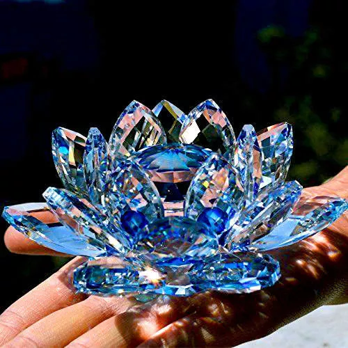 Blue Crystal Lotus Flower Ornament With Gift Box  Crystocraft Home Decoruk